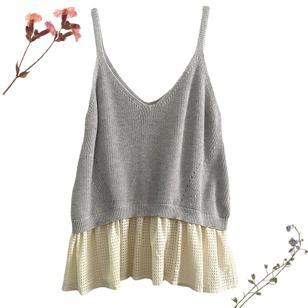mo:vint layered slouchy knit tank, gray cream